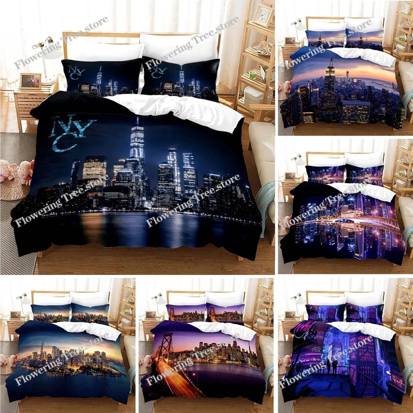 Home Textiles New York - New York City Gece Görünümü Yatak