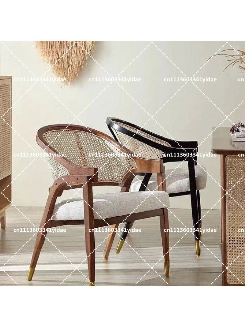Home Textiles Fabric - Rattan Sırtlı Masif Ahşap Yemek Sandalyesi,