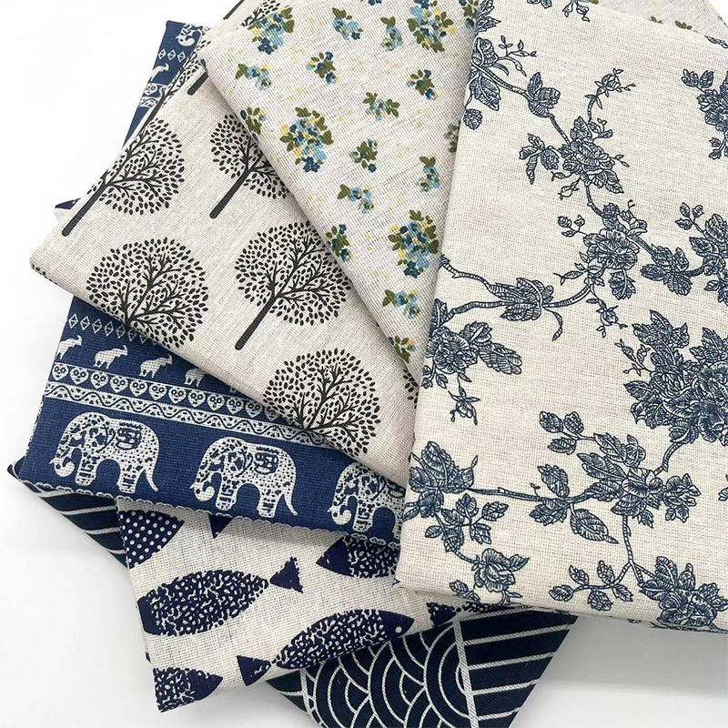 Home Textile - Retro Boho Çiçek Desenli Pamuk Keten