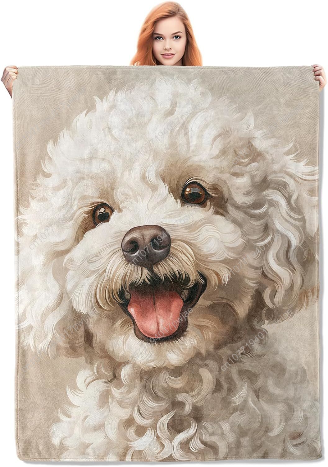 Home Textile - Neşeli Kaniş Portre Battaniyesi Gerçekçi Köpek