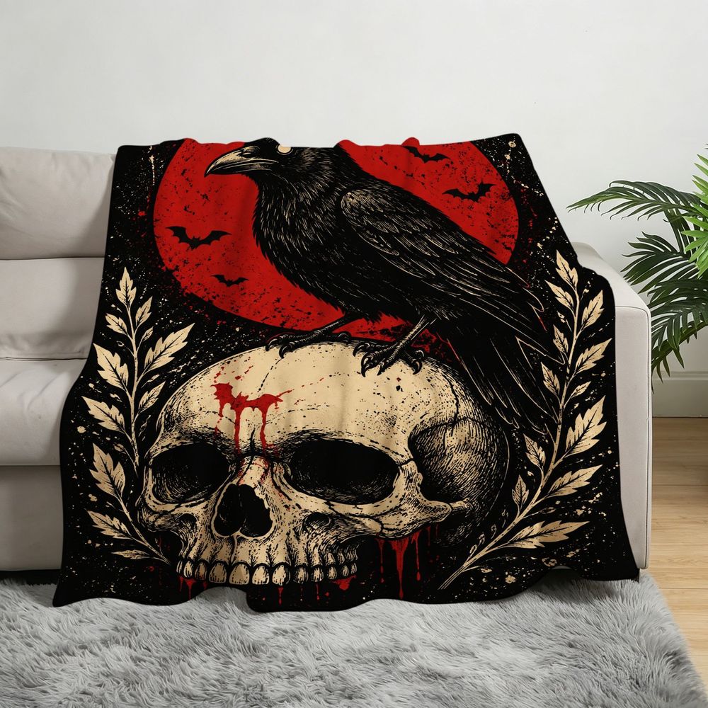 Home Textiles Fabric - Gotik Karga ve Kafatası Desenli Kanlı